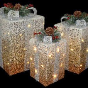 Gold Gradient Set of 3 Presents with Lights