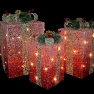 Red Gradient Set of 3 Presents with Lights